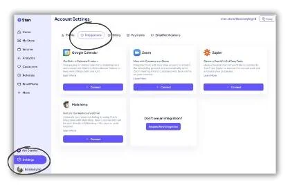 Extra options: connect your Stan store to your Google Calendar, Zoom, Zapier or Mailchimp.