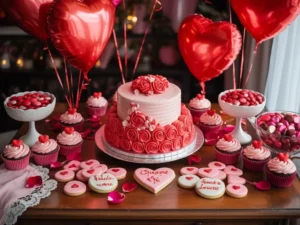 pink and red table food