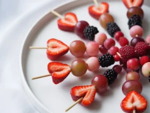 strawberries skewer fruit pink