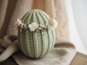 knitted floral easter egg green