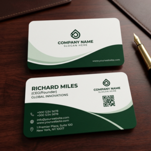 Professional business card design examples explaining what information should be on a business card, including contact details, branding elements, and visual design choices.