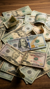 This luxury money wallpaper aesthetic features a stack of US dollars and a powerful wealth-inspired look. Perfect for your phone background when you want a daily reminder of growth, ambition, and financial goals.