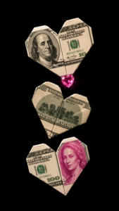 This pink money wallpaper features US dollars folded into beautiful hearts, creating a unique luxury and feminine look. A fun and elegant idea for anyone who loves creativity, wealth, and style. The little pink diamond is my favorite!