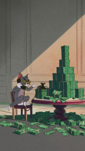 This cartoon money wallpaper brings together a classic Tom and Jerry moment with a wealth-inspired theme. A cute aesthetic choice for anyone who loves fun designs with a money mindset twist.