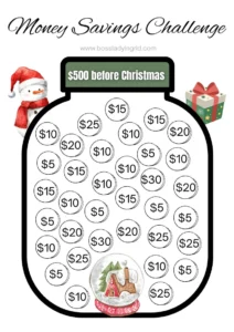 Jar of money for Christmas saving challenge