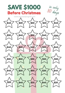 saving money challenge $1000 before Christmas, stars