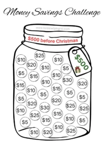 Money saving challenge to save $500 for Christmas